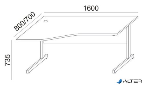 Íróasztal, íves, balos, szürke fémlábbal, 160x80 cm, MAYAH 'Freedom SV-30', fehér