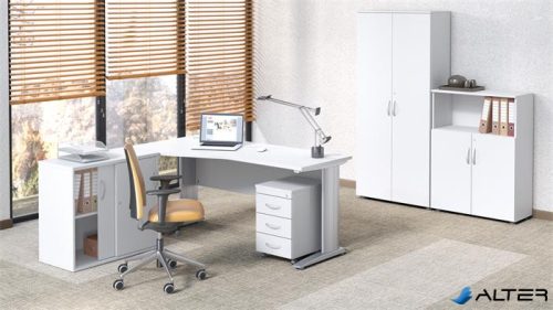 Íróasztal, íves, balos, szürke fémlábbal, 160x80 cm, MAYAH 'Freedom SV-30', fehér