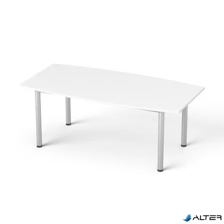 Tárgyalóasztal, íves, szürke fémlábbal, 80/95x190 cm, MAYAH "Freedom SV-43", fehér