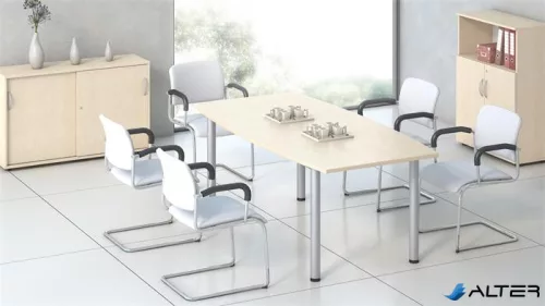 Tárgyalóasztal, íves, szürke fémlábbal, 80/95x190 cm, MAYAH "Freedom SV-43", juhar