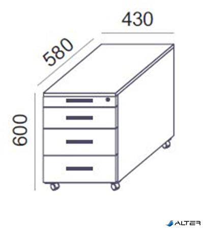 Görgős konténer, 4 fiókos, MAYAH "Freedom SV-15", fehér