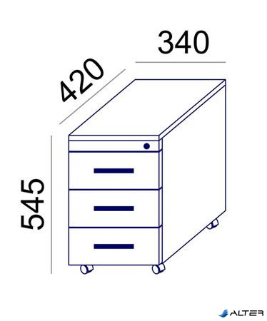 Görgős konténer, 3 fiókos, MAYAH "Freedom SV-18", fehér