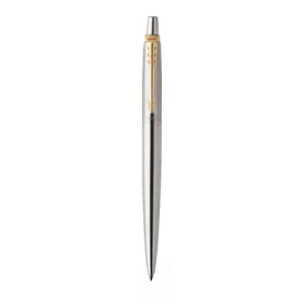   Golyóstoll, 0,7 mm, nyomógombos, arany színű klip, rozsdam. acél tolltest, PARKER 'Royal Jotter', kék