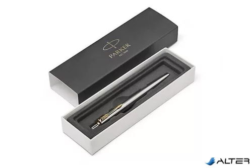 Golyóstoll, 0,7 mm, nyomógombos, arany színű klip, rozsdam. acél tolltest, PARKER 'Royal Jotter', kék