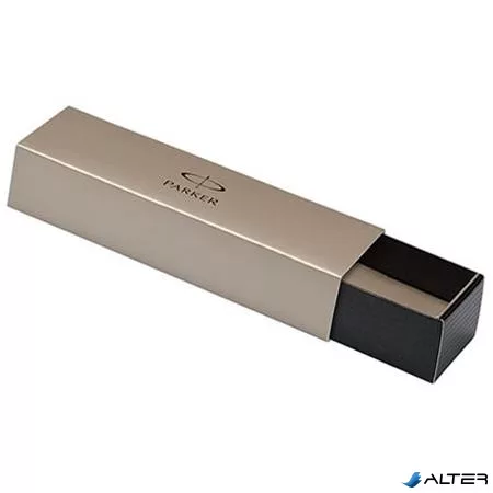 Golyóstoll, 0,7 mm, nyomógombos, ezüst színű klip, rozsdam. acél tolltest, PARKER 'Royal Jotter', kék