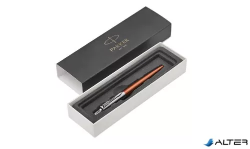 Golyóstoll, 0,7 mm, ezüst színű klip, Chelsea narancssárga tolltest, PARKER "Royal Jotter", kék