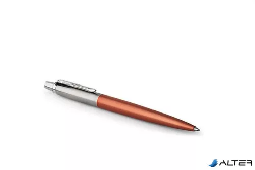 Golyóstoll, 0,7 mm, ezüst színű klip, Chelsea narancssárga tolltest, PARKER "Royal Jotter", kék