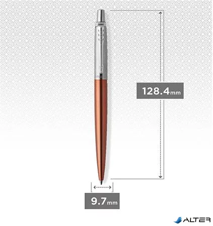 Golyóstoll, 0,7 mm, ezüst színű klip, Chelsea narancssárga tolltest, PARKER "Royal Jotter", kék