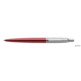   Golyóstoll, 0,7 mm, ezüst színű klip, Kensigton piros tolltest, PARKER "Royal Jotter", kék