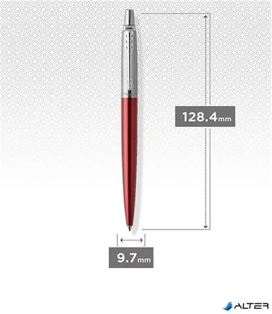 Golyóstoll, 0,7 mm, ezüst színű klip, Kensigton piros tolltest, PARKER "Royal Jotter", kék