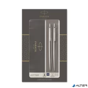   Golyóstoll és nyomósirón szett, díszdoboz, rozsdamentes acél tolltest, PARKER "Royal Jotter", kék