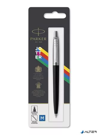 Golyóstoll, 0,7 mm, ezüst színű klip, fekete tolltest, PARKER "Royal Jotter Originals", kék