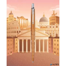   Golyóstoll, 0,7 mm, ezüst színű klip, mintás tolltest, PARKER, "Royal Jotter Róma", kék