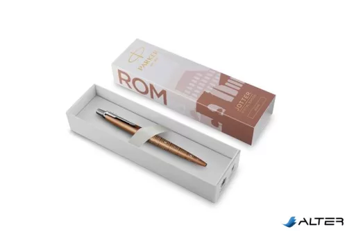 Golyóstoll, 0,7 mm, ezüst színű klip, mintás tolltest, PARKER, "Royal Jotter Róma", kék
