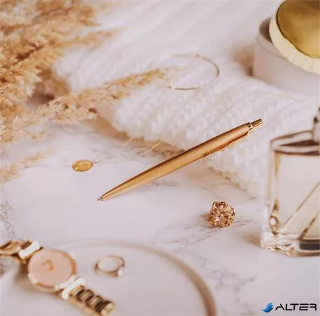 Golyóstoll, 0,7 mm, nyomógombos, arany színű klip, arany tolltest, PARKER, "Royal Jotter XL", kék