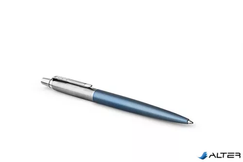 Golyóstoll, 0,7 mm, ezüst színű klip, Waterloo kék tolltest, PARKER "Royal Jotter", kék