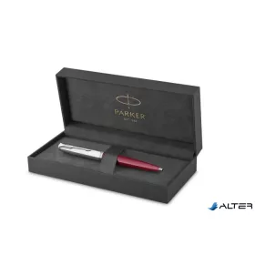   Golyóstoll, 0,7 mm rotációs, ezüst színű klip, piros tolltest, PARKER 'Royal 51 Core', fekete