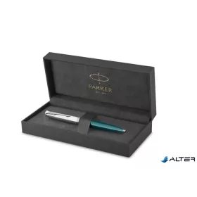   Golyóstoll, 0,7 mm rotációs, ezüst színű klip, türkiz tolltest, PARKER 'Royal 51 Core', fekete