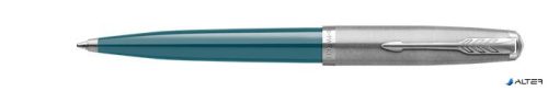 Golyóstoll, 0,7 mm rotációs, ezüst színű klip, türkiz tolltest, PARKER 'Royal 51 Core', fekete