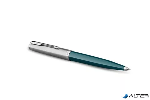 Golyóstoll, 0,7 mm rotációs, ezüst színű klip, türkiz tolltest, PARKER 'Royal 51 Core', fekete