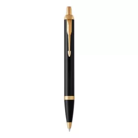   Golyóstoll, nyomógombos, arany színű klip, fekete tolltest, PARKER, 'Royal IM', kék