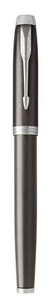 Töltőtoll, ezüst színű klip, sötétbarna tolltest, PARKER 'Royal IM'