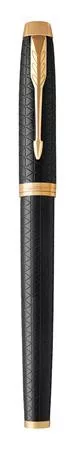 Töltőtoll, arany színű klip, cizellált fekete tolltest, PARKER "Royal IM Premium"