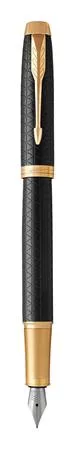 Töltőtoll, arany színű klip, cizellált fekete tolltest, PARKER "Royal IM Premium"