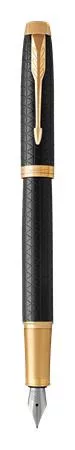 Töltőtoll, arany színű klip, cizellált fekete tolltest, PARKER "Royal IM Premium"