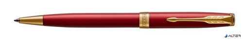 Golyóstoll, 1 mm, rotációs, piros tolltest, arany klip, PARKER "Royal Sonnet", kék