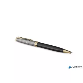   Golyóstoll, 1 mm, metál fekete tolltest, arany klip, PARKER "Royal Sonnet Premium", fekete