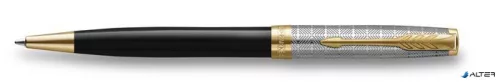 Golyóstoll, 1 mm, metál fekete tolltest, arany klip, PARKER "Royal Sonnet Premium", fekete