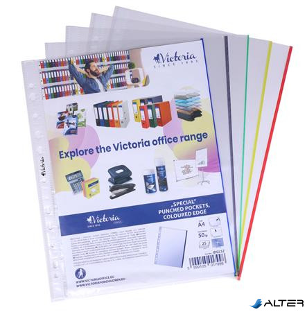 Genotherm, lefűzhető, színes szélű, A4, 50 mikron, víztiszta, VICTORIA OFFICE, vegyes színek