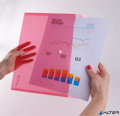 Irattartó tasak, A4, PP, patentos, VICTORIA OFFICE, piros