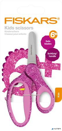 Olló, iskolai, 13 cm, FISKARS 'Glitter Kids', rózsaszín