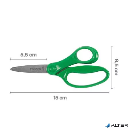 Olló, iskolai, 15 cm, FISKARS, zöld