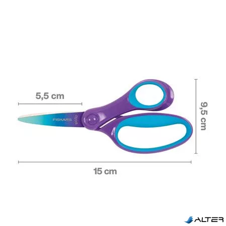 Olló, iskolai, 15 cm, FISKARS, ombré lila