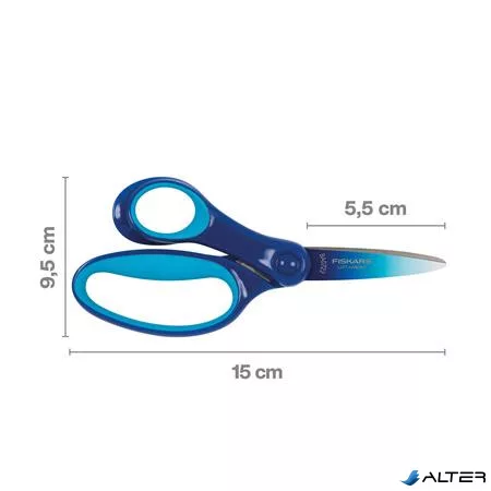 Olló, iskolai, 15 cm, balkezes, FISKARS, ombré kék