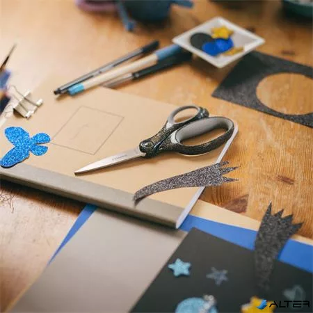 Olló, iskolai, 18 cm, FISKARS, csillámos fekete