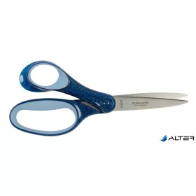 Olló, iskolai, 18 cm, balkezes, FISKARS, csillámos kék