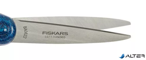 Olló, iskolai, 18 cm, balkezes, FISKARS, csillámos kék