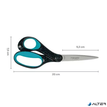 Olló, ifjúsági, 20 cm, balkezes, FISKARS, foltos pávakék