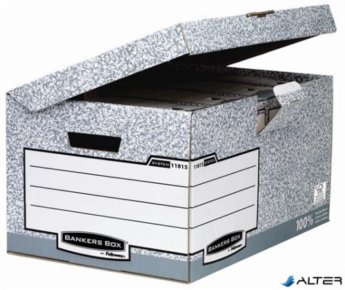 Csapófedeles archiválókonténer, "BANKERS BOX® SYSTEM by FELLOWES®", szürke
