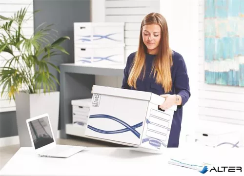Archiválókonténer, karton, FELLOWES, "Bankers Box Basic Tall", kék-fehér