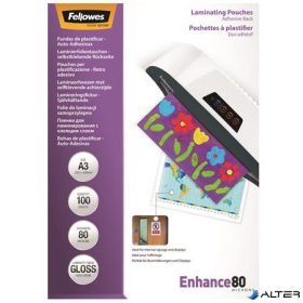 Meleglamináló fólia, 80 mikron, A3, fényes, öntapadó, 100 db, FELLOWES