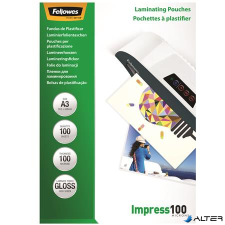 Meleglamináló fólia, 100 mikron, A3, fényes, 100 db, FELLOWES