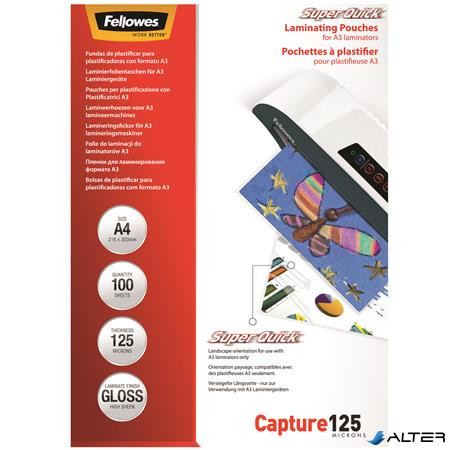 Meleglamináló fólia, 125 mikron, A4, SuperQuick, fényes, 100 db, FELLOWES