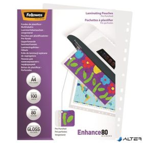Meleglamináló fólia, 80 mikron, A4, fényes, előrelyukasztott, 100 db, FELLOWES