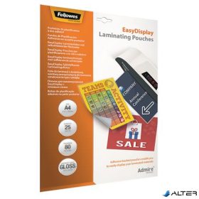   Meleglamináló fólia, 80 mikron, A4, fényes, öntapadó, 25 db, FELLOWES "Admire Easy Display"