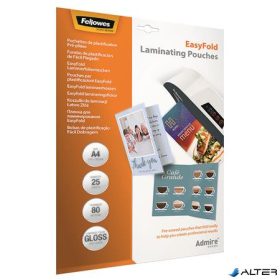   Meleglamináló fólia, 80 mikron, A4, fényes, 25 db, FELLOWES "Admire Easyfold"
